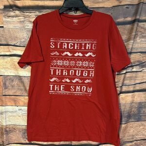 Old Navy Staching Through the Snow Mustache Christmas Sweater L T-Shirt Holiday